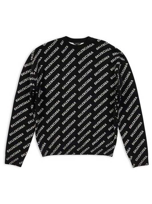 Luxury Balenciaga All Over Intarsia Logo Knit Top Black