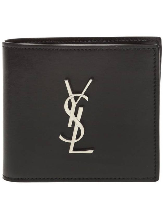Luxury Saint Laurent Logo Plaque Half Wallet Black