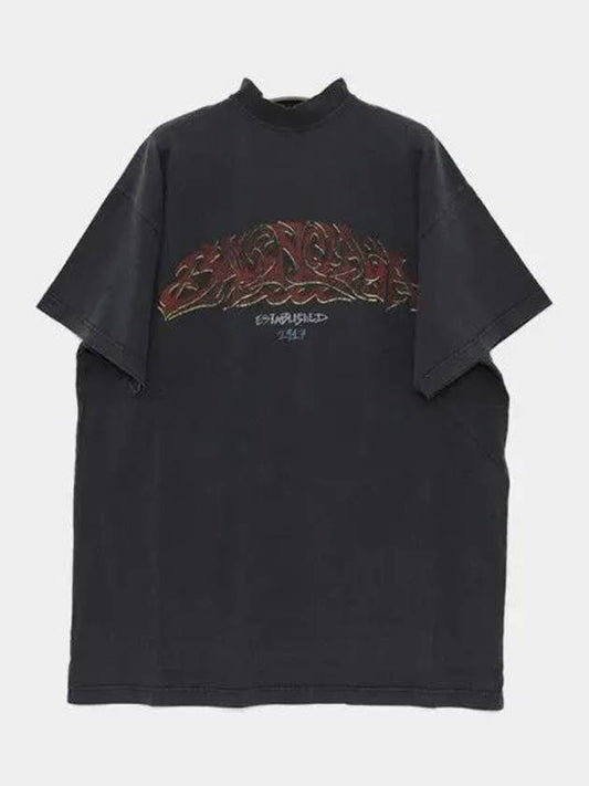 Luxury Balenciaga Offshore Oversized Short Sleeve T-Shirt Black Faded