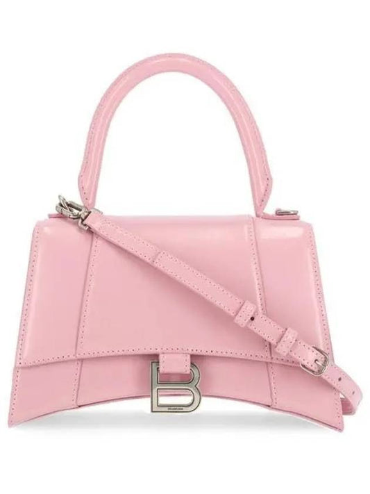 Luxury Balenciaga Hourglass Shiny Box Calfskin Small Tote Bag Pink