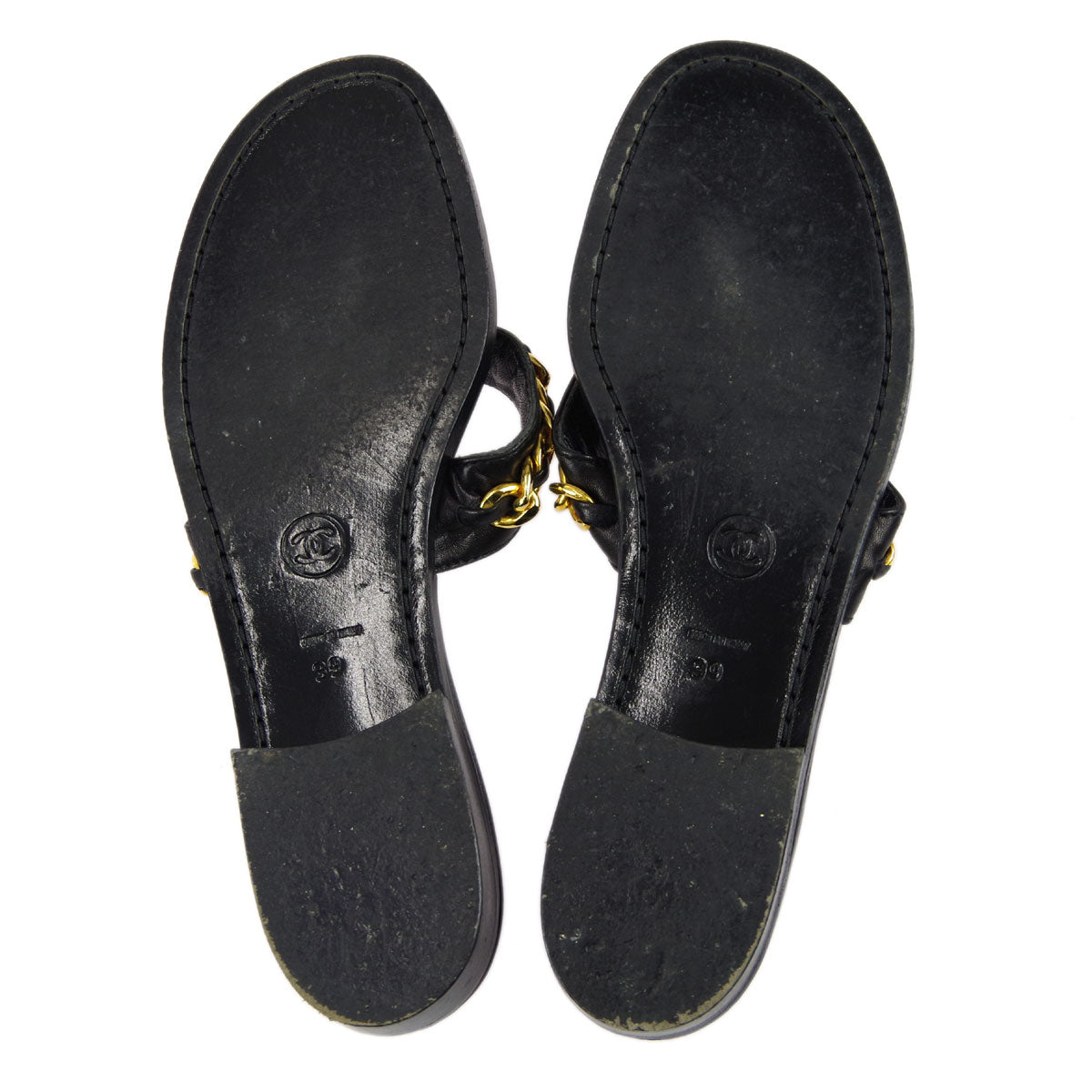 Luxury Chanel * Black Lambskin Turnlock Sandals Shoes #39