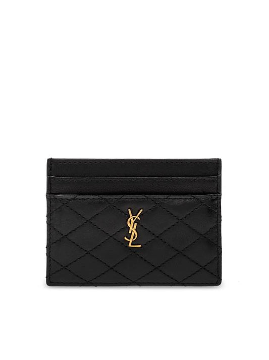 Luxury Saint Laurent Gabi Quilted Lambskin Card Wallet Black