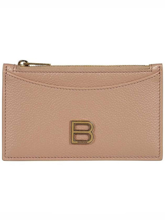 Luxury Balenciaga Hourglass Gold B Logo Zipper Long Card Wallet Beige