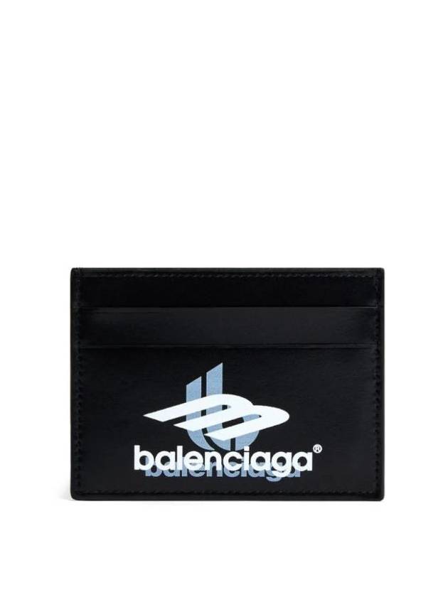 Luxury Balenciaga Logo Print Leather Card Wallet Black