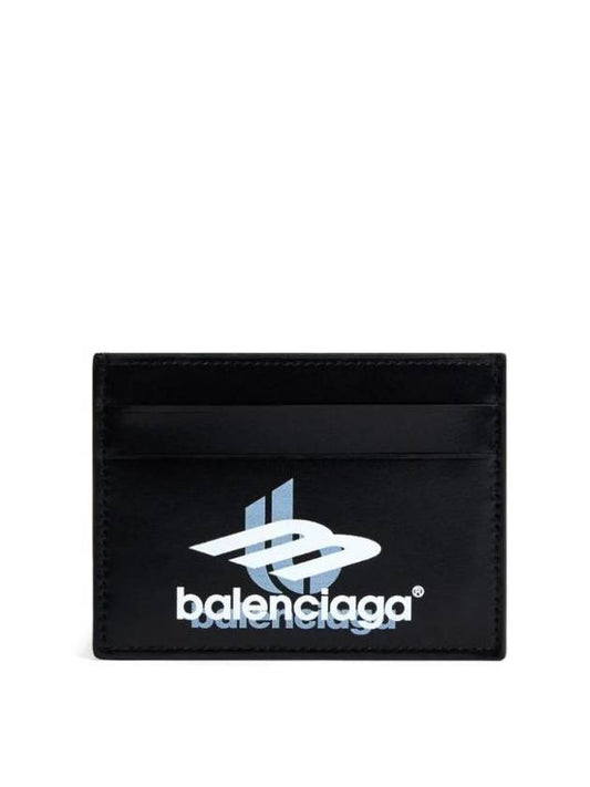 Luxury Balenciaga Logo Print Leather Card Wallet Black