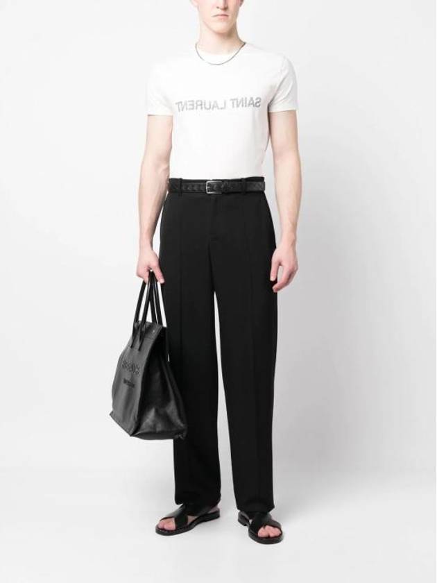 Luxury Saint Laurent Reverse Logo Print Cotton Short Sleeve T-Shirt White
