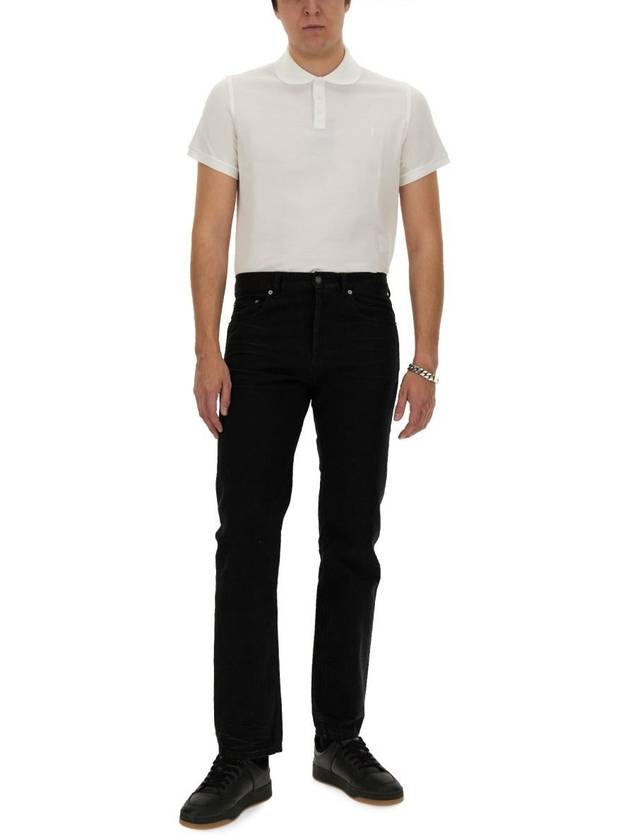 Luxury Saint Laurent Men's Monogram Cotton Short Sleeve Polo Shirt White