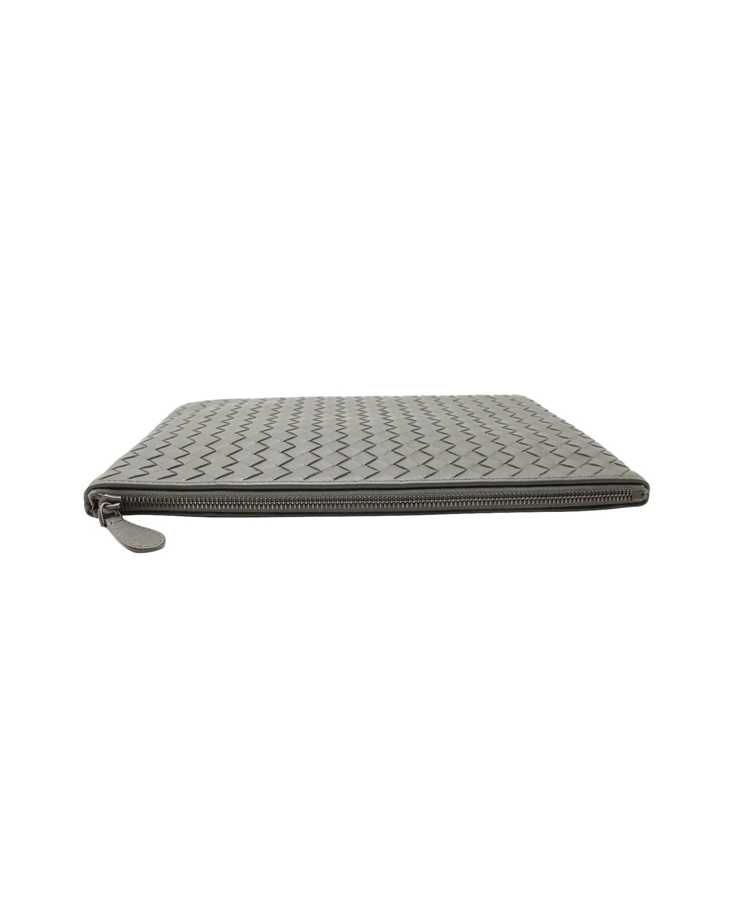 Luxury Bottega Veneta Intrecciato Pouch in Grey Leather