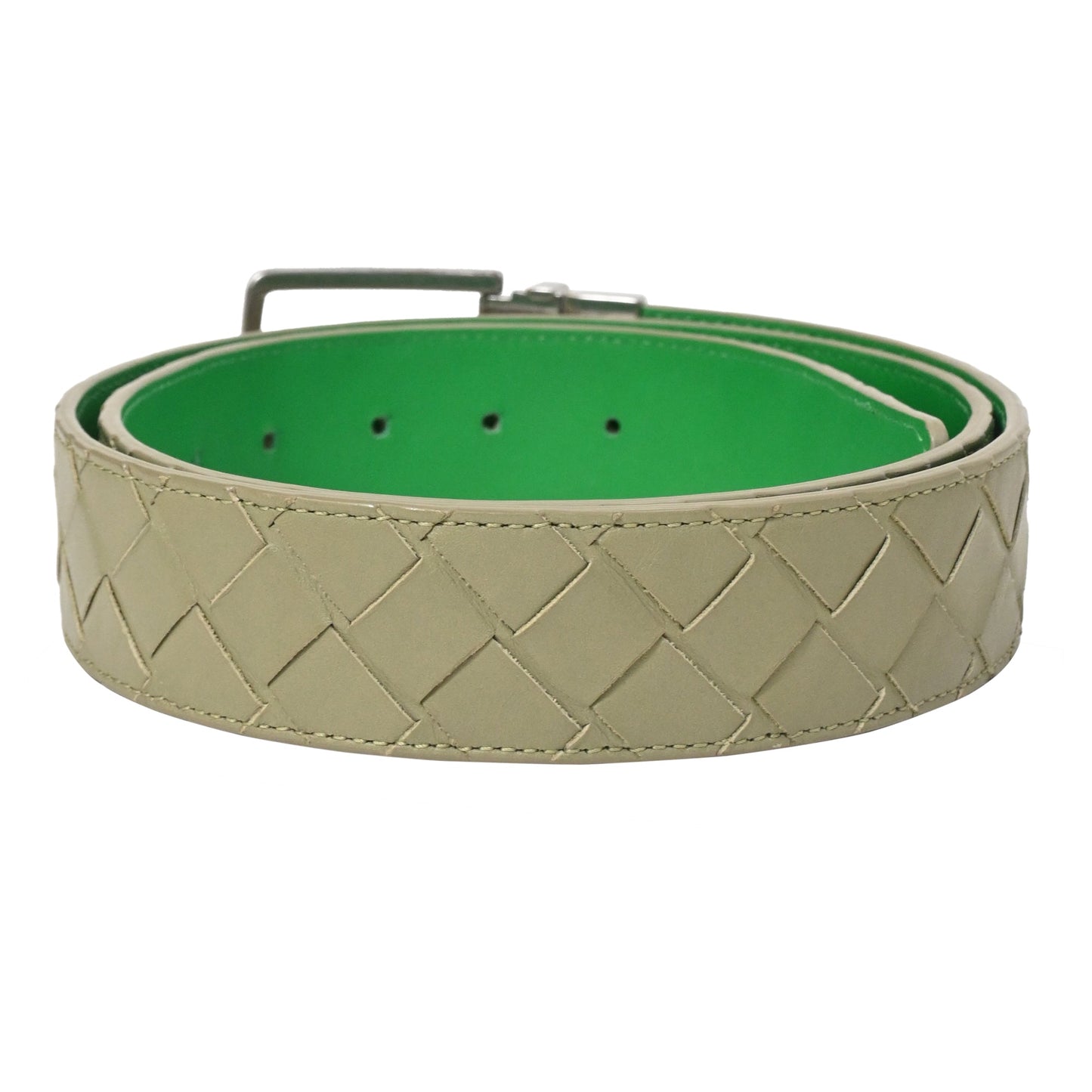 Luxury Bottega Veneta 3.5cm Reversible Intrecciato Belt in Green Leather