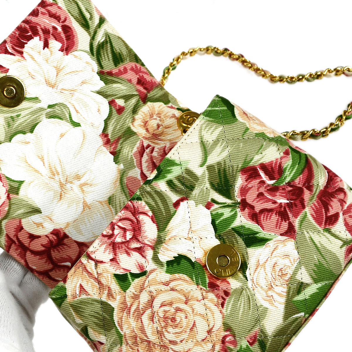 Luxury Chanel 1997-1999 Camellia Printed Chain Shoulder Bag