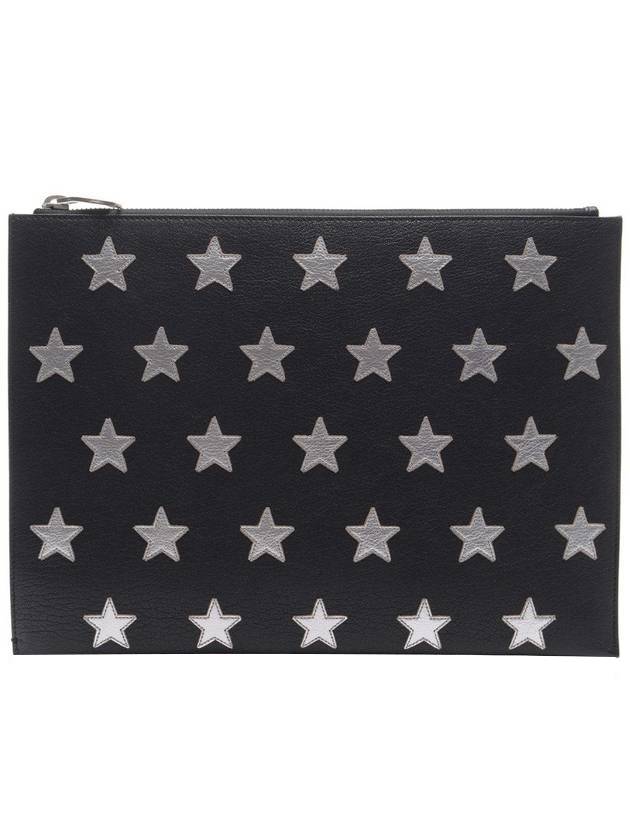 Luxury Saint Laurent Star Patch Leather Clutch Bag Black