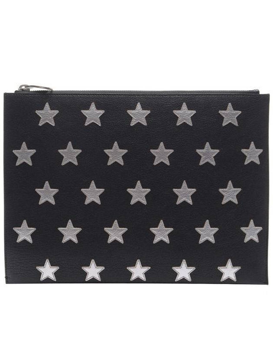 Luxury Saint Laurent Star Patch Leather Clutch Bag Black