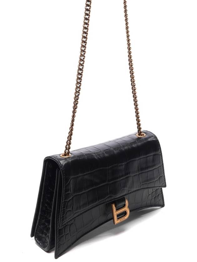 Luxury Balenciaga Crush Crocodile Embossed Shoulder Bag Black