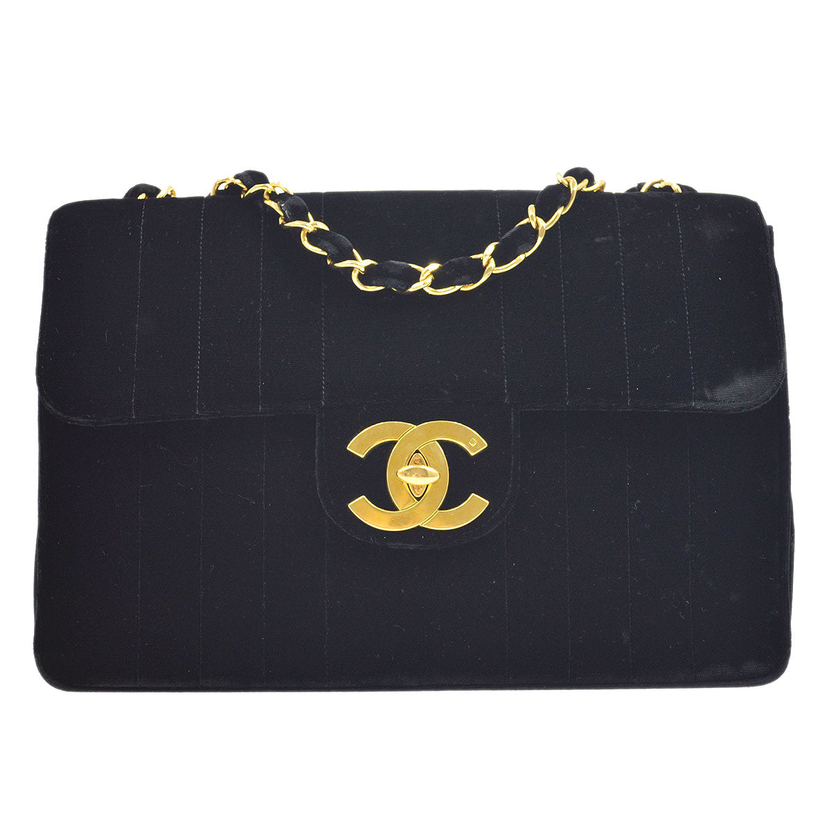 Luxury Chanel 1994-1996 Vertical Stitch Classic Flap Jumbo Black Velvet