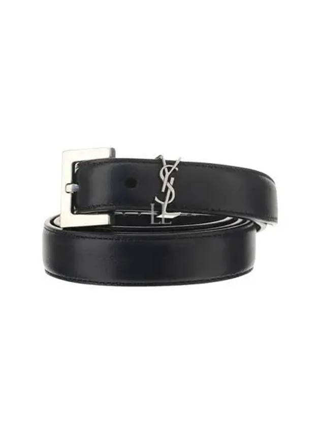Luxury Saint Laurent Women's Monogram Square Grain Leather Belt Black