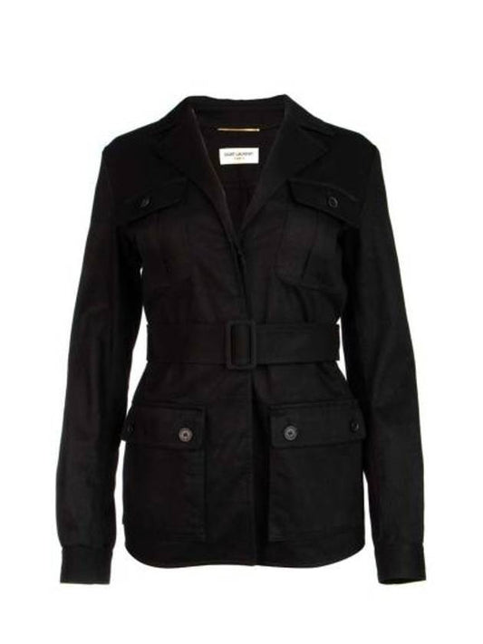 Luxury Saint Laurent Safari Cotton Gabardine Linen Jacket Black