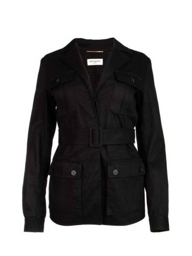 Luxury Saint Laurent Safari Cotton Gabardine Linen Jacket Black
