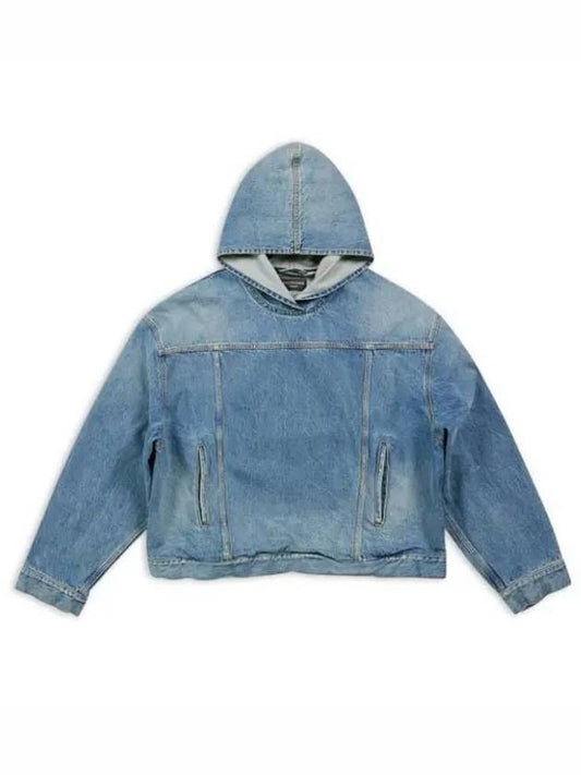 Luxury Balenciaga Washed Effect Denim Hoodie Blue