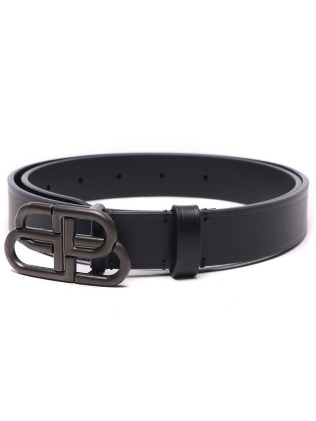 Luxury Balenciaga BB Logo Thin Calfskin Belt Black