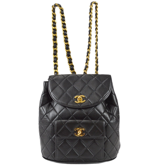 Luxury Chanel 1990s Duma Chain Backpack Bag Black Lambskin