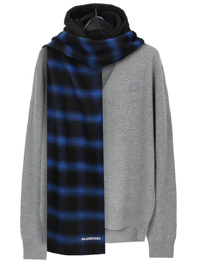 Luxury Balenciaga Check Embroidery Logo Muffler Blue Black