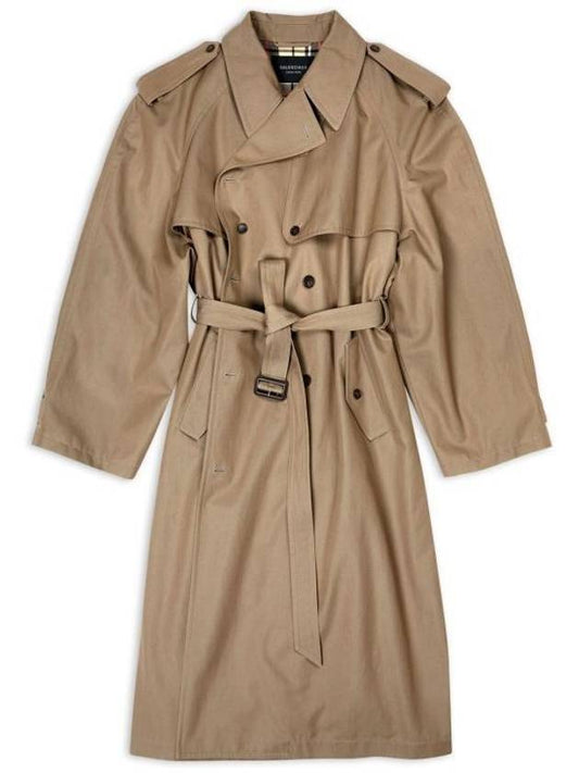 Luxury Balenciaga Women's Oversized Shoulder Tab Trench Coat Beige