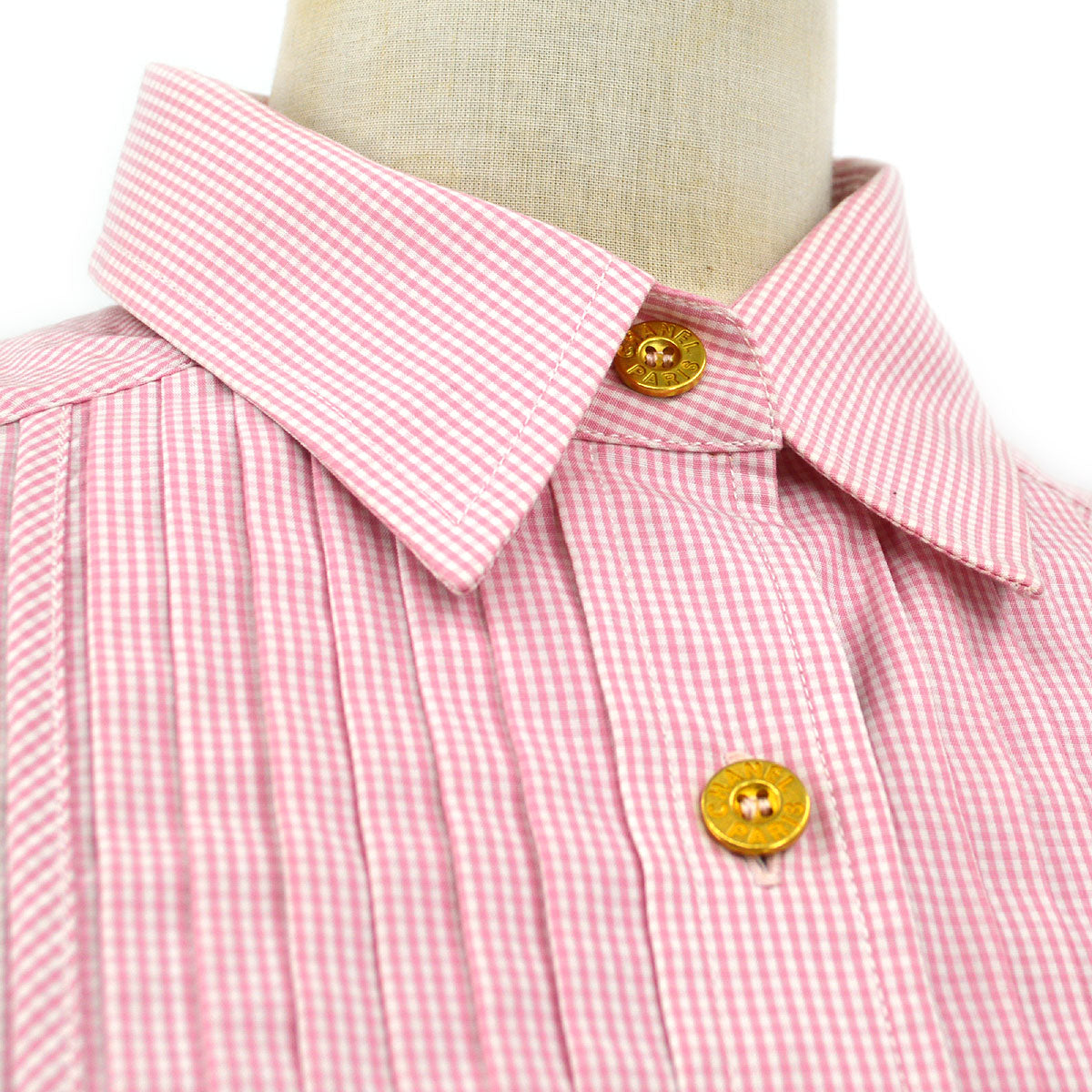 Luxury Chanel logo-button bib-collar shirt #38