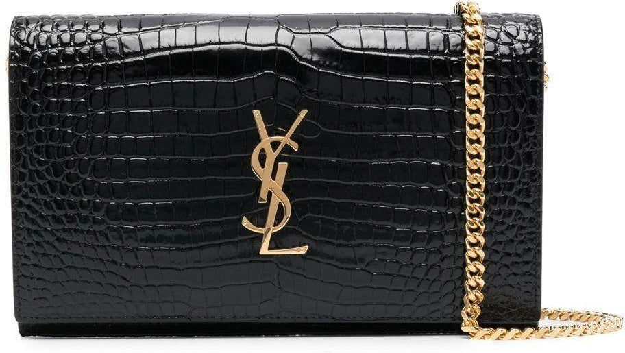 Luxury Saint Laurent Women's Cassandre Leather Logo Plaque in Nero/Nero | 747464DND1J1000