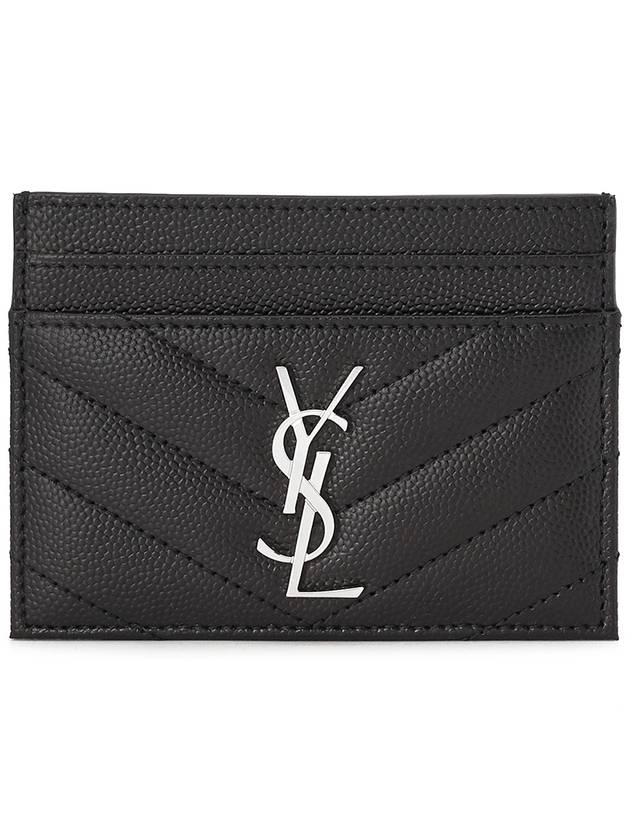 Luxury Saint Laurent Cassandre Matelasse Card Case In Grain De Poudre Embossed Leather Black