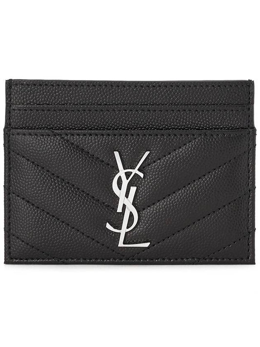 Luxury Saint Laurent Cassandre Matelasse Card Case In Grain De Poudre Embossed Leather Black