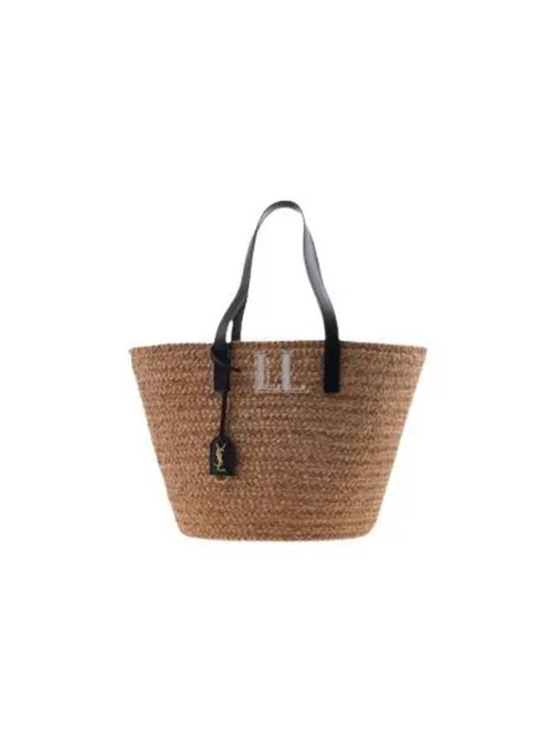 Luxury Saint Laurent Raffia Panier Basket Tote Bag Natural Black