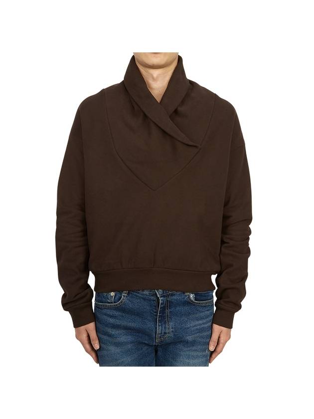 Luxury Saint Laurent Men's Shawl Collar Cotton Sweatshirt Brown