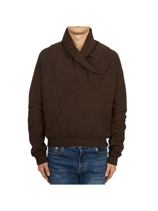 Luxury Saint Laurent Men's Shawl Collar Cotton Sweatshirt Brown