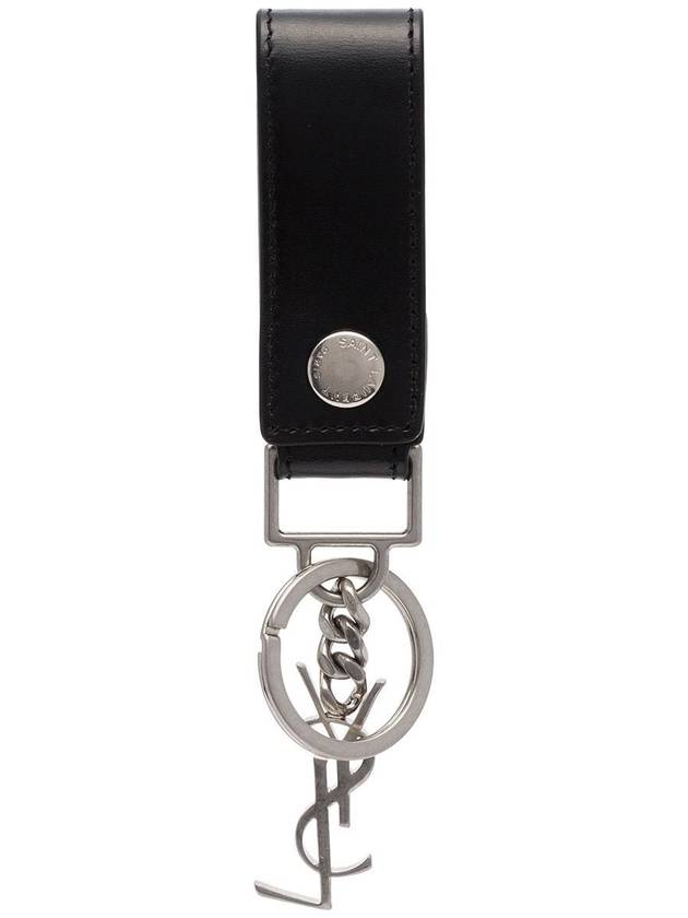 Luxury Saint Laurent Monogram Leather Key Holder Black Silver