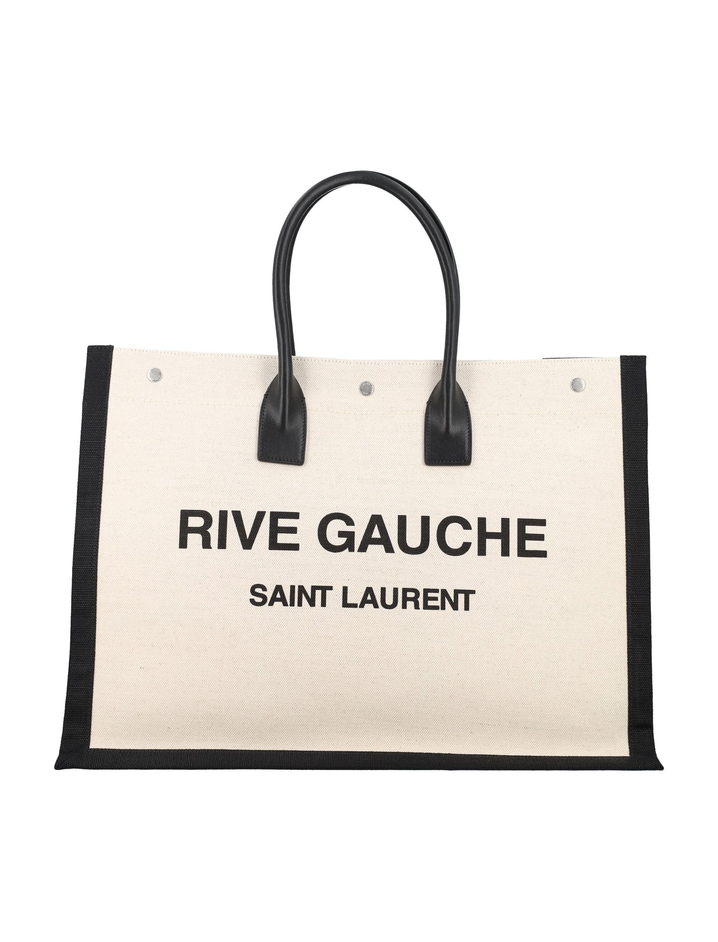 Luxury Saint Laurent Men's Rive Gauche Large Tote Bag in Greige Black | 24A509415FAAVU Color 9083