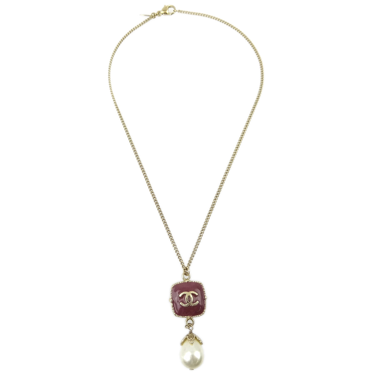Luxury Chanel Artificial Pearl Rhinestone Gold Chain Pendant Necklace 08A