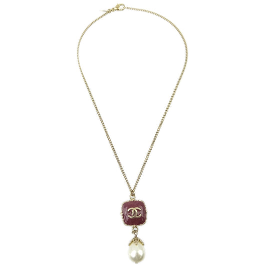 Luxury Chanel Artificial Pearl Rhinestone Gold Chain Pendant Necklace 08A