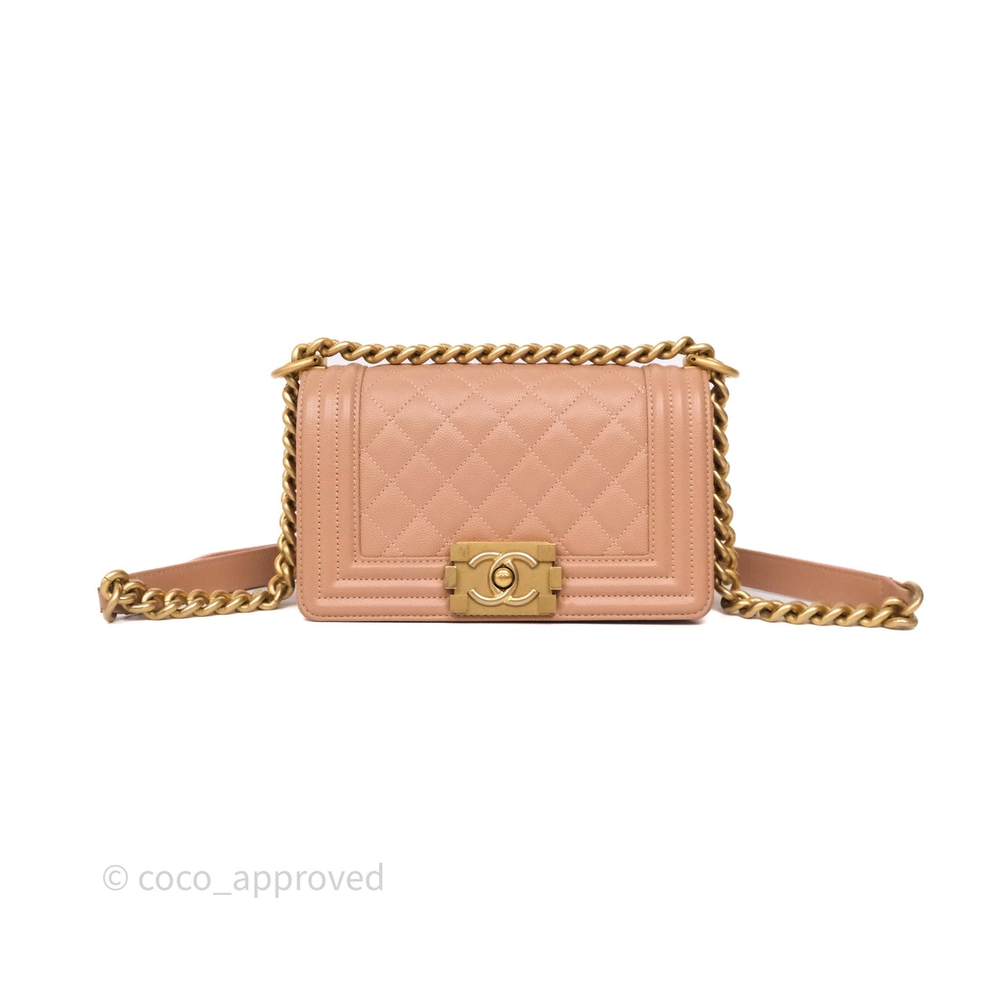 Chanel Small Boy Caviar Beige Pink Bag Aged Gold Hardware