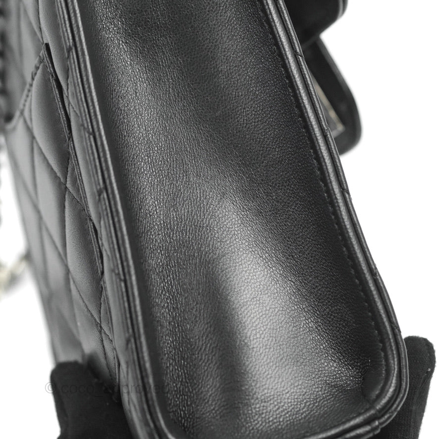 Chanel Classic Quilted Phone Holder Black Lambskin Silver Hardware