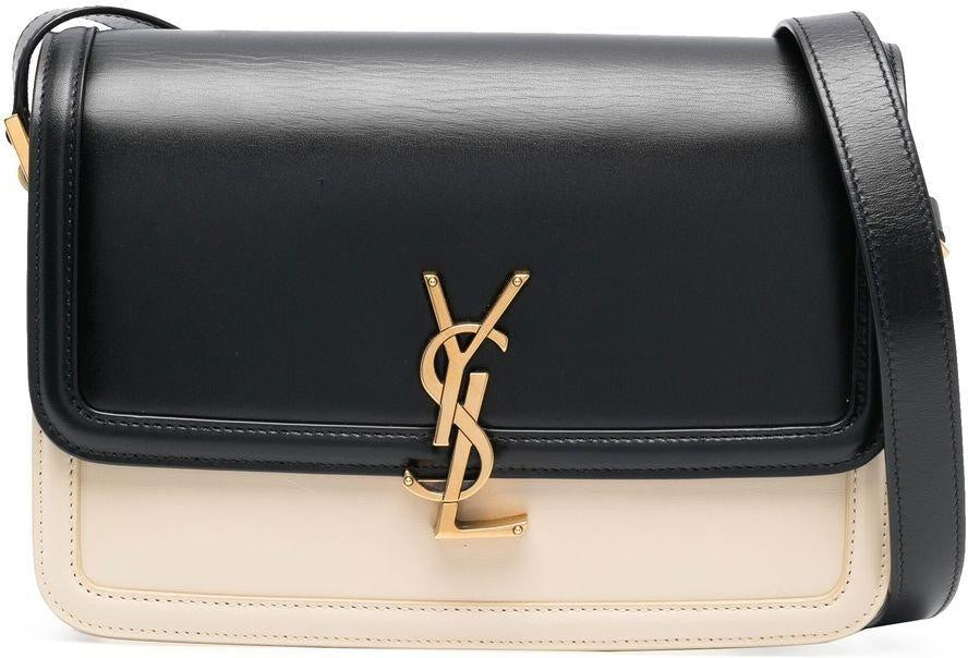 Luxury Saint Laurent Women's Solferino Logo Plaque Shoulder Bag in Nero/Burro | 63430516C7W1089