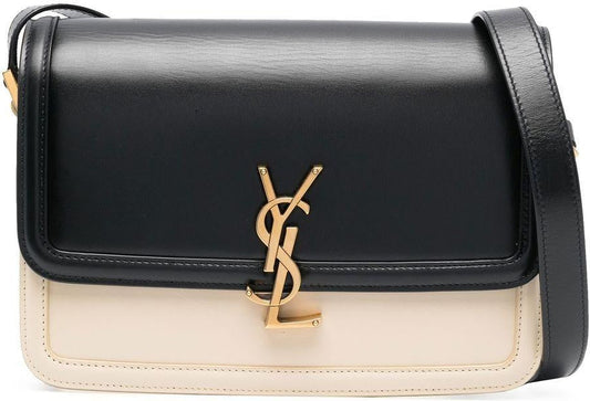 Luxury Saint Laurent Women's Solferino Logo Plaque Shoulder Bag in Nero/Burro | 63430516C7W1089