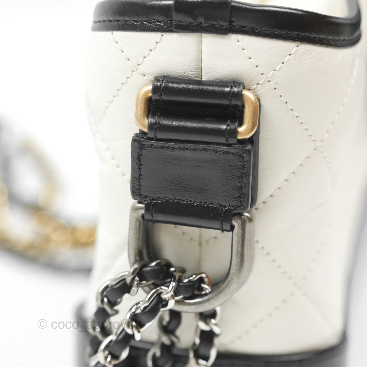 Chanel Small Gabrielle Hobo Quilted Black White Aged Calfskin