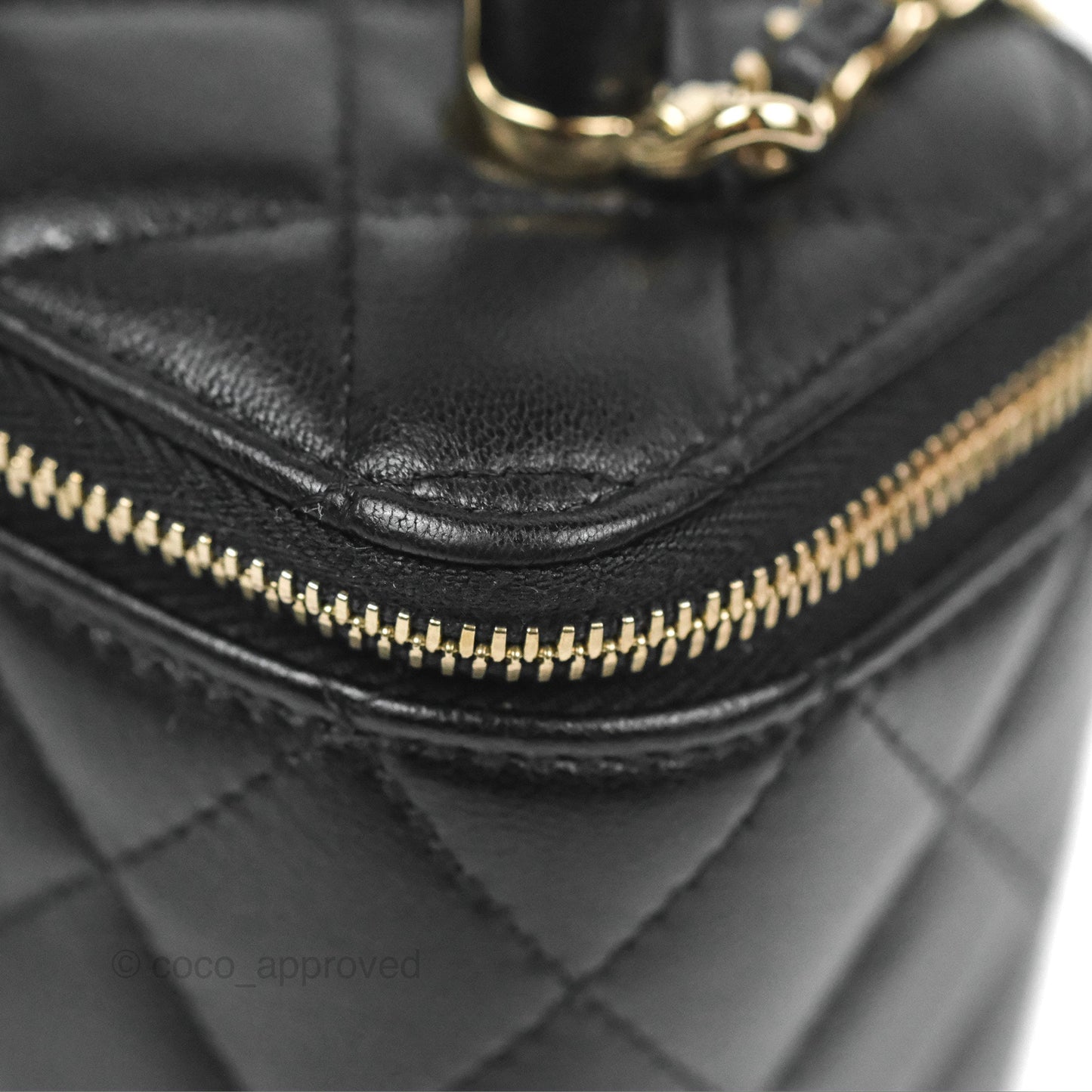Chanel Vanity Rectangular Top Handle Black Lambskin Gold Hardware