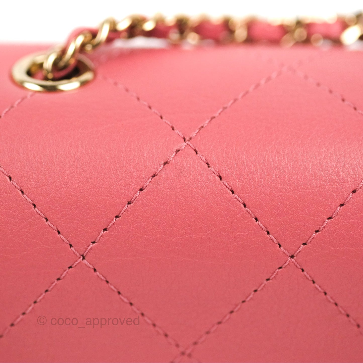Chanel Small Flat Quilt Round Flap Bag Pink Calfskin Gold Hardware