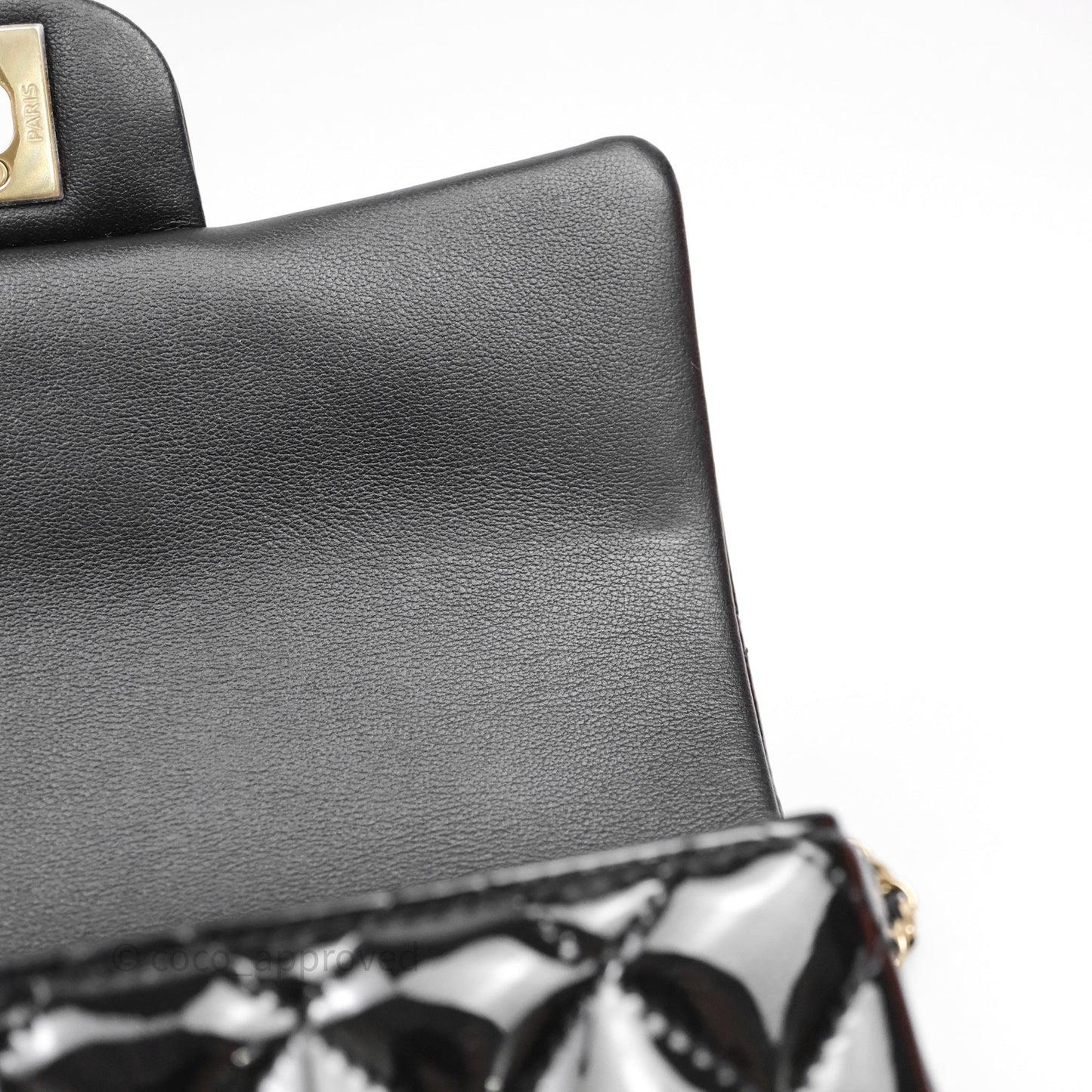 Chanel Top Handle Mini Rectangular Flap Black Patent Gold Hardware