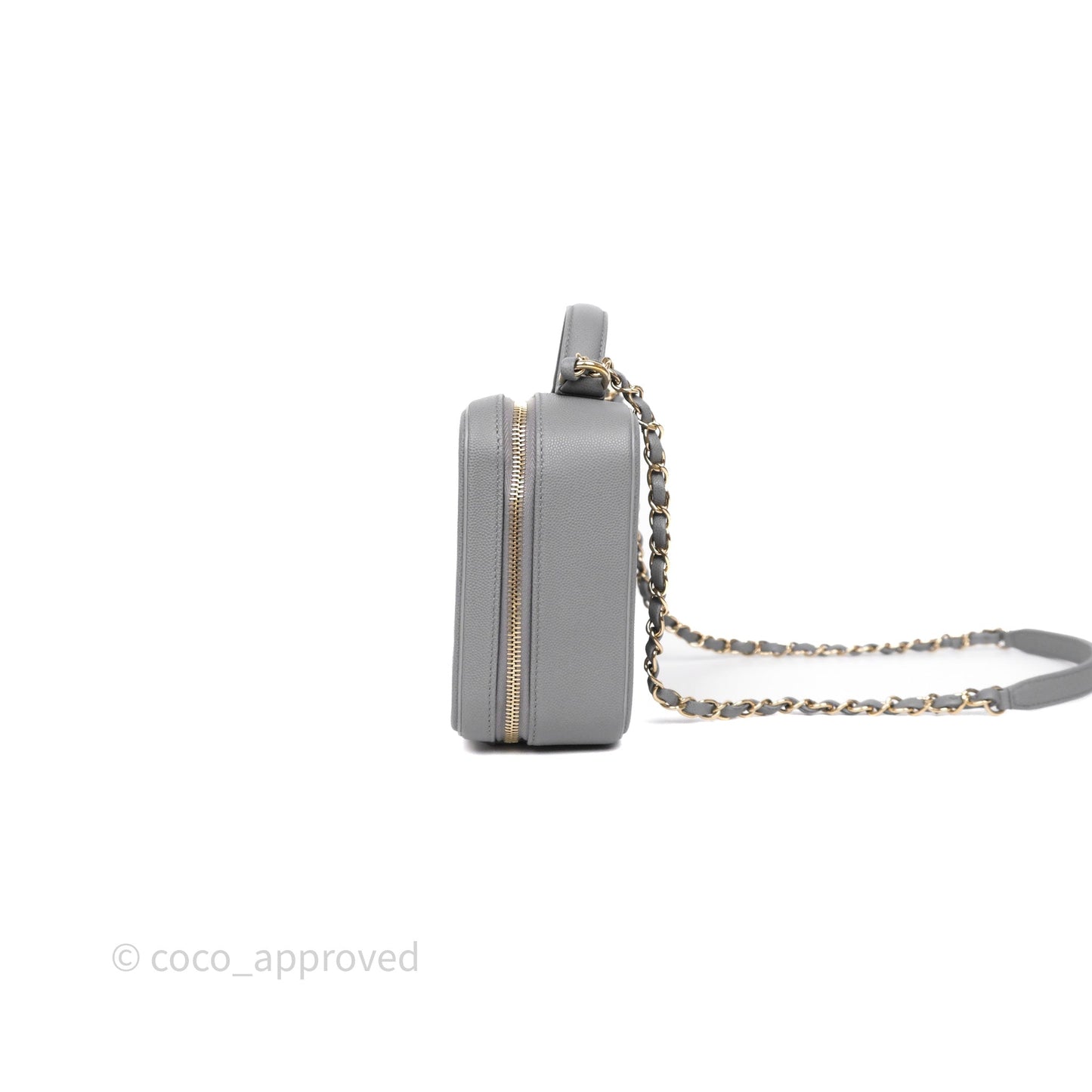 Chanel Medium CC Filigree Vanity Case Quilted Grey Caviar Gold Hardware