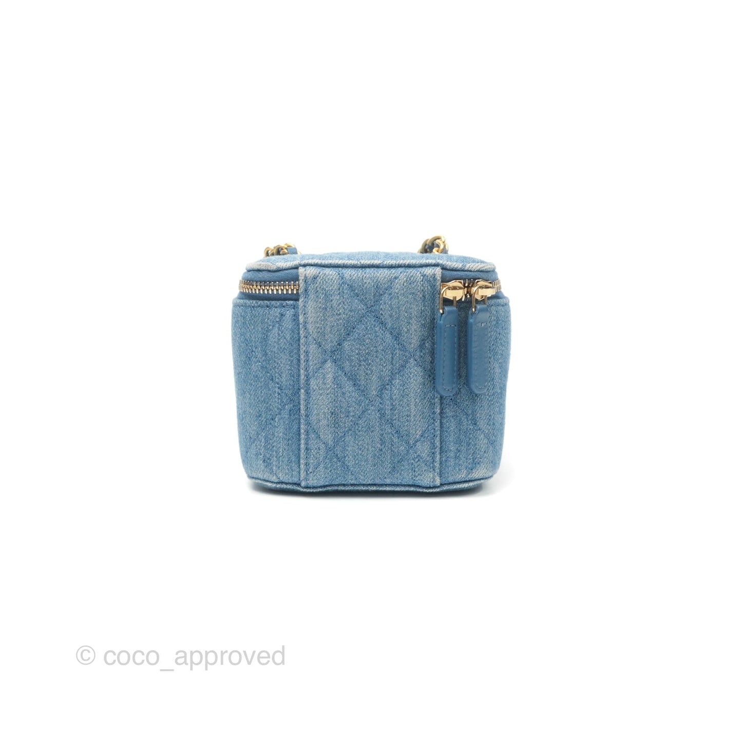 Chanel Mini Pearl Crush Vanity With Chain Denim Aged Gold Hardware
