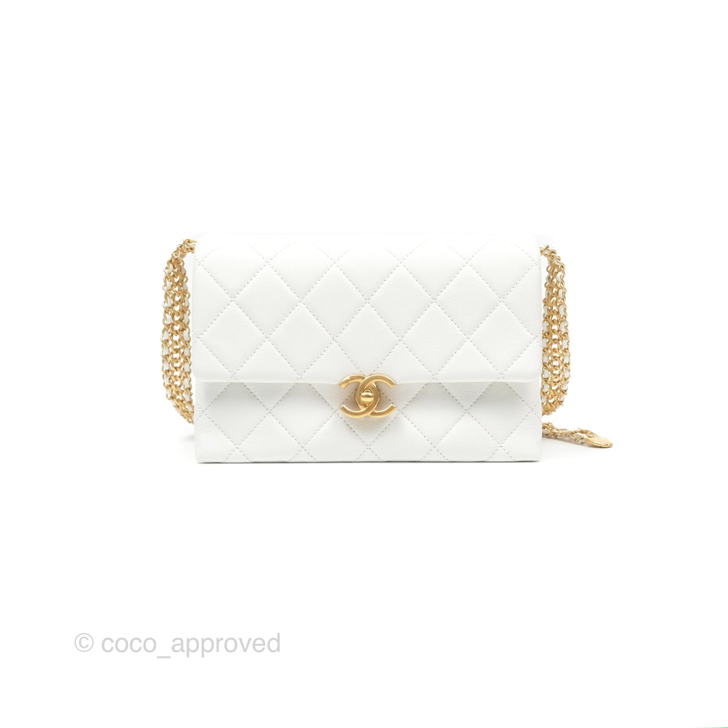 Chanel Adjustable Flap Bag White Calfskin Aged Gold Hardware