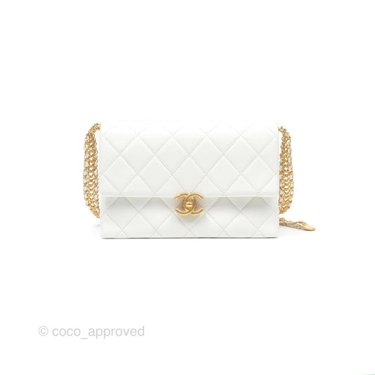 Chanel Adjustable Flap Bag White Calfskin Aged Gold Hardware