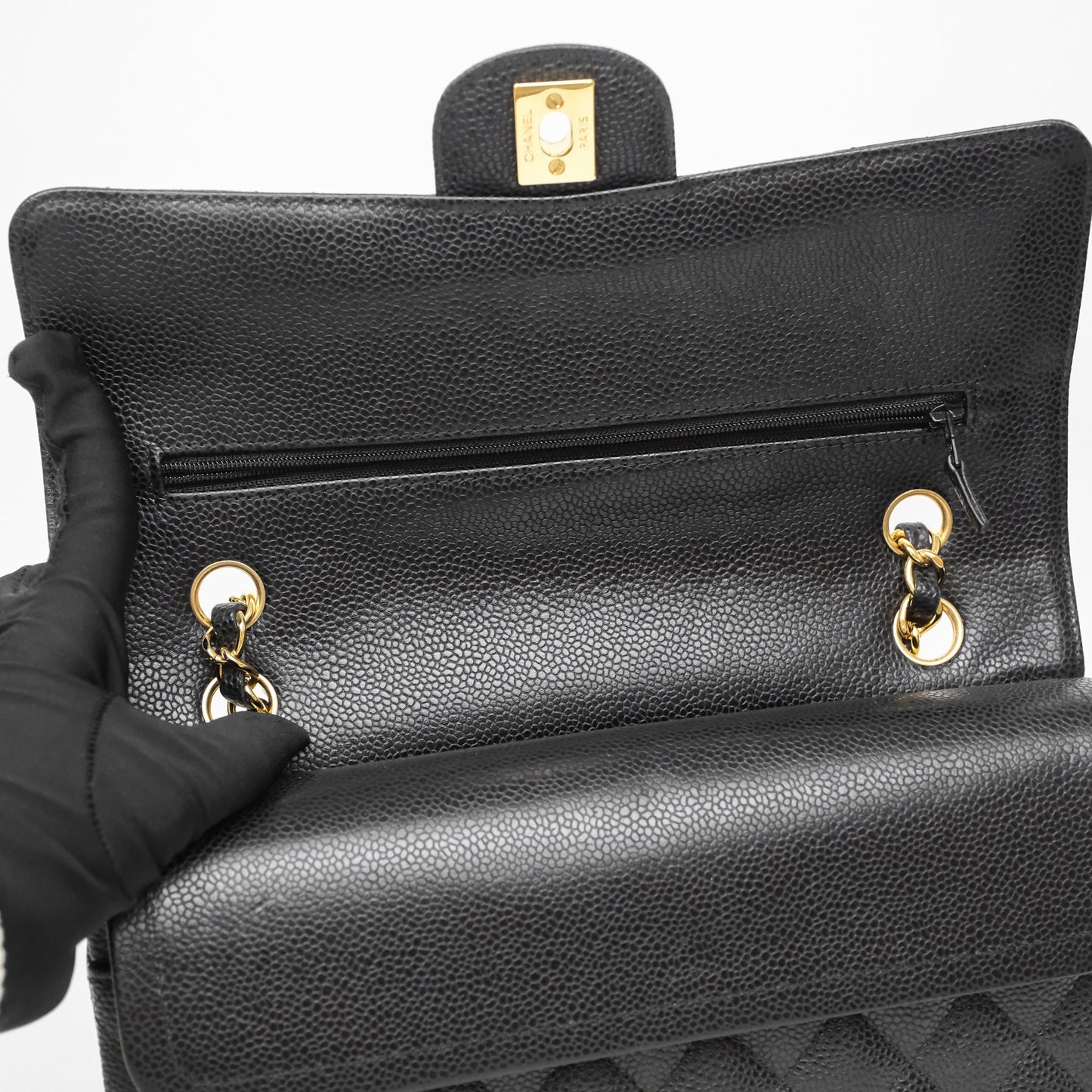 Chanel Classic M/L Medium Double Flap Black Caviar Gold Hardware